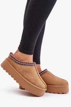 Niskie Śniegowce Damskie Z Haftem Na Platformie Camel Narirya