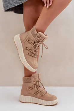 Niskie Śniegowce Na Platformie Brązowe Naliora