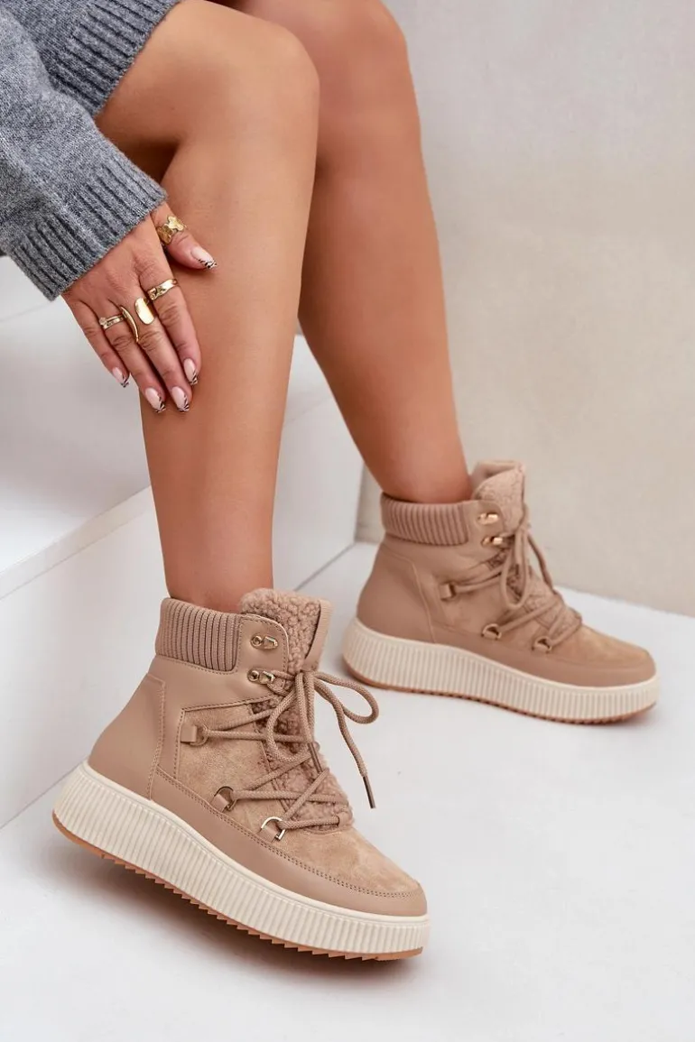 Niskie Śniegowce Na Platformie Brązowe Naliora