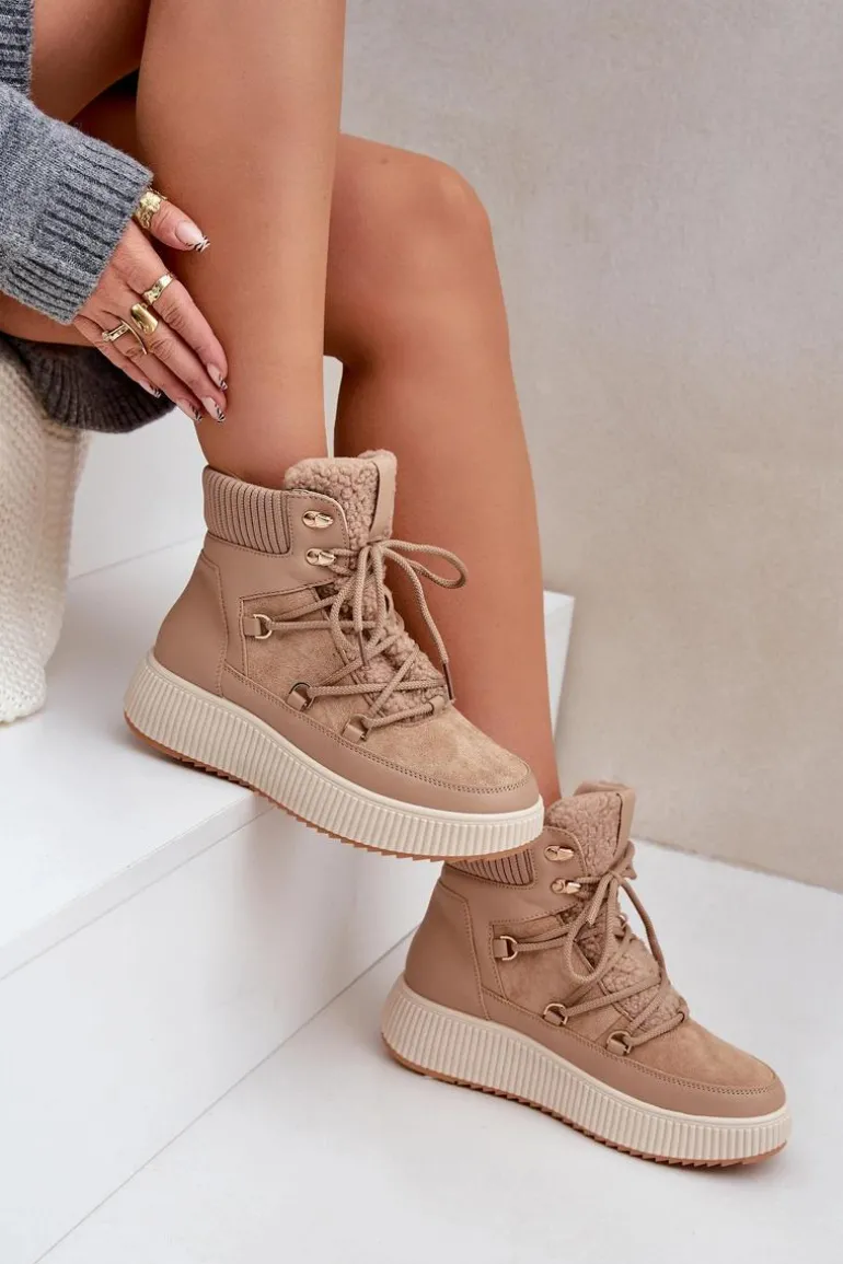 Niskie Śniegowce Na Platformie Brązowe Naliora