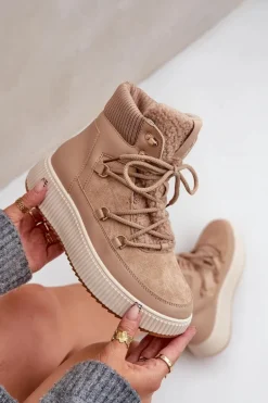 Niskie Śniegowce Na Platformie Brązowe Naliora