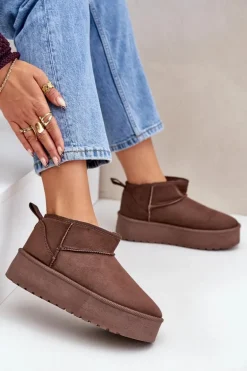 Niskie Śniegowce Na Platformie Brązowe Korfedi