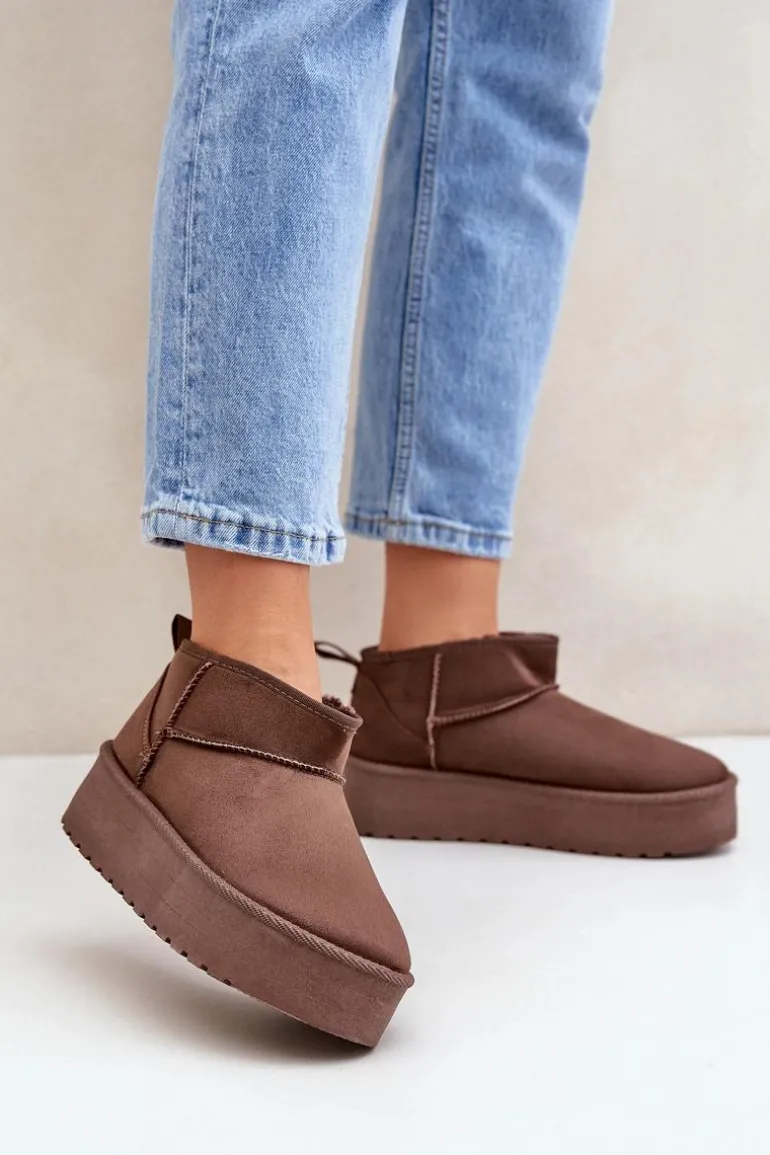 Niskie Śniegowce Na Platformie Brązowe Korfedi