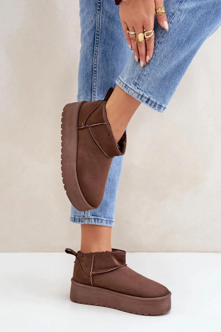 Niskie Śniegowce Na Platformie Brązowe Korfedi