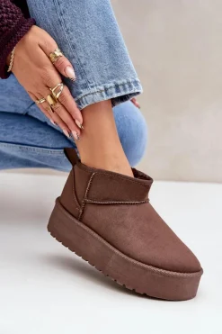 Niskie Śniegowce Na Platformie Brązowe Korfedi