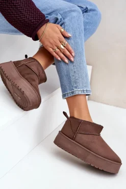 Niskie Śniegowce Na Platformie Brązowe Korfedi