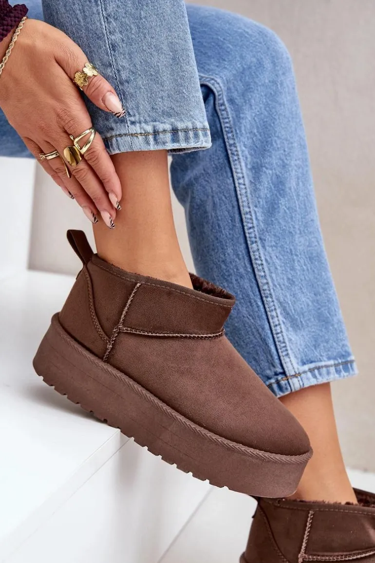 Niskie Śniegowce Na Platformie Brązowe Korfedi