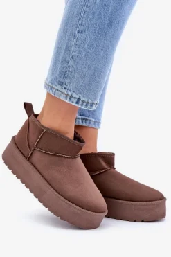 Niskie Śniegowce Na Platformie Brązowe Korfedi