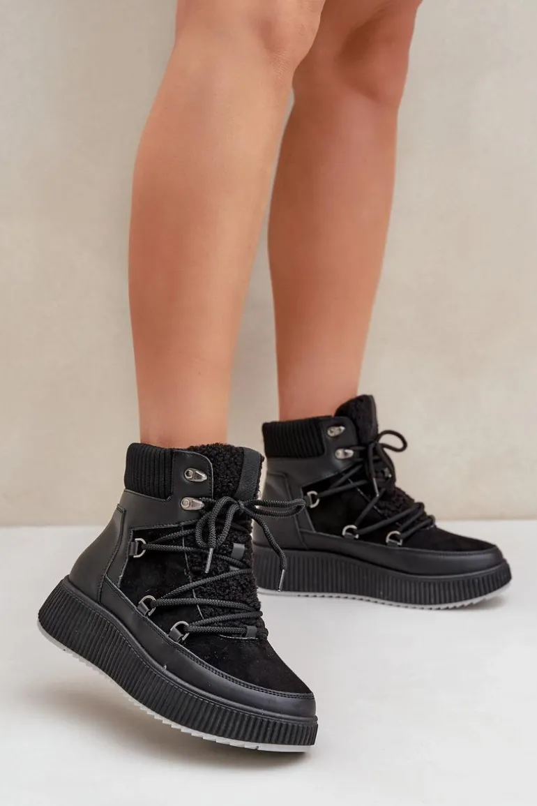 Niskie Śniegowce Na Platformie Czarne Naliora