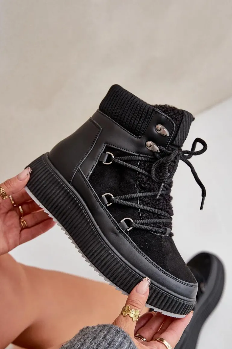 Niskie Śniegowce Na Platformie Czarne Naliora