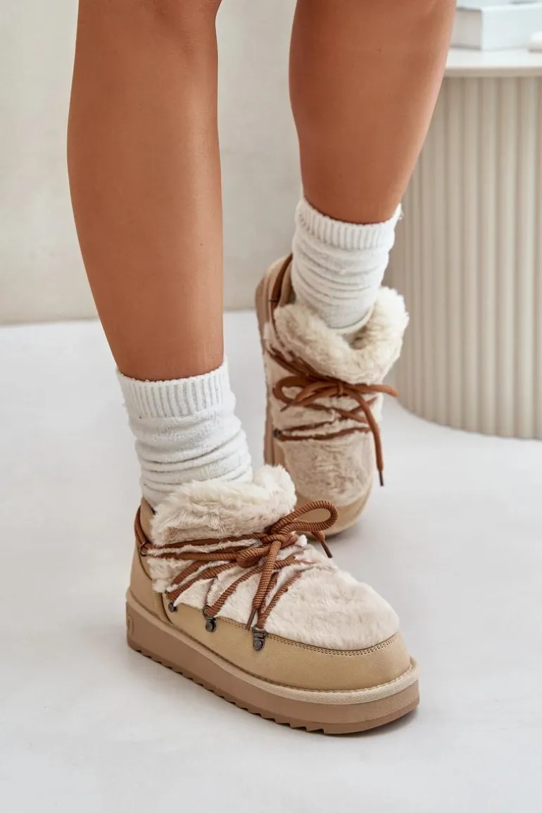 Niskie Śniegowce Na Platformie Z Futerkiem D.Franklin DFSH370011 Beżowe