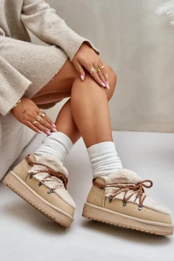 Niskie Śniegowce Na Platformie Z Futerkiem D.Franklin DFSH370011 Beżowe