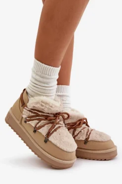 Niskie Śniegowce Na Platformie Z Futerkiem D.Franklin DFSH370011 Beżowe
