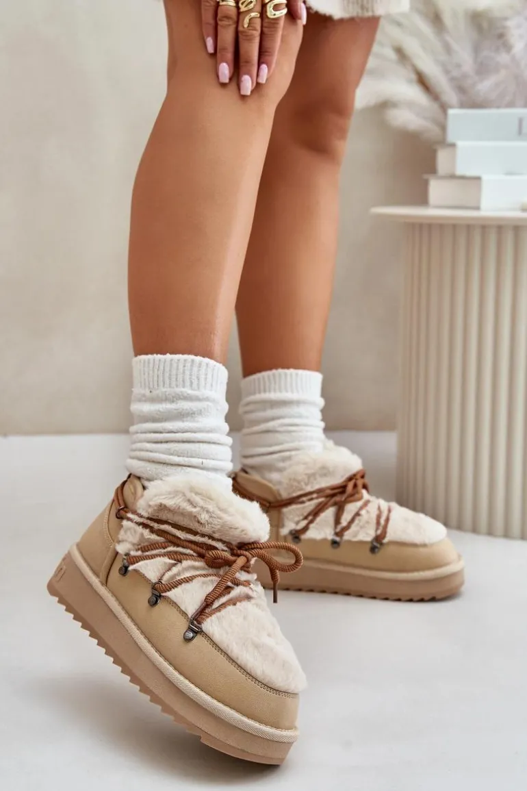 Niskie Śniegowce Na Platformie Z Futerkiem D.Franklin DFSH370011 Beżowe