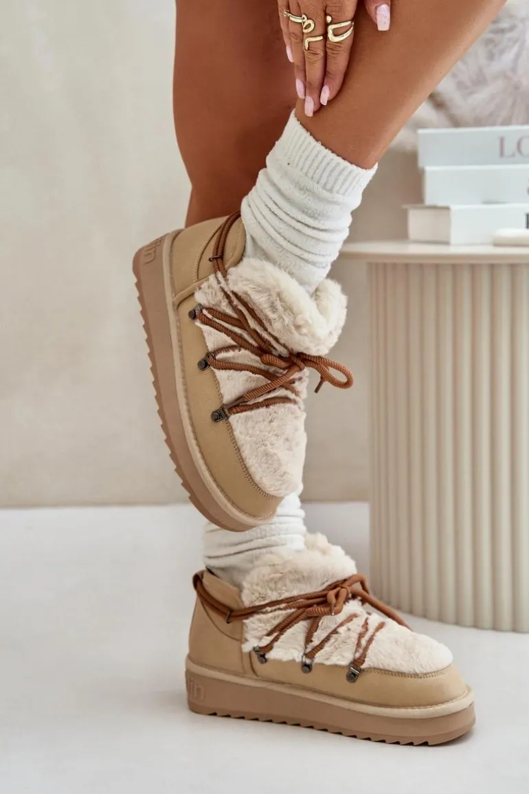 Niskie Śniegowce Na Platformie Z Futerkiem D.Franklin DFSH370011 Beżowe