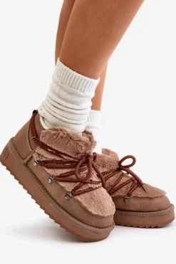 Niskie Śniegowce Na Platformie Z Futerkiem D.Franklin DFSH370011 Brązowe