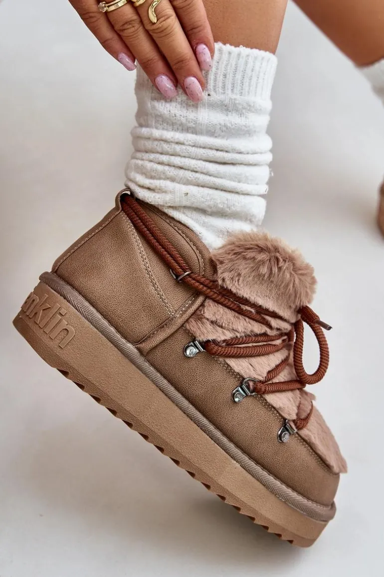 Niskie Śniegowce Na Platformie Z Futerkiem D.Franklin DFSH370011 Brązowe