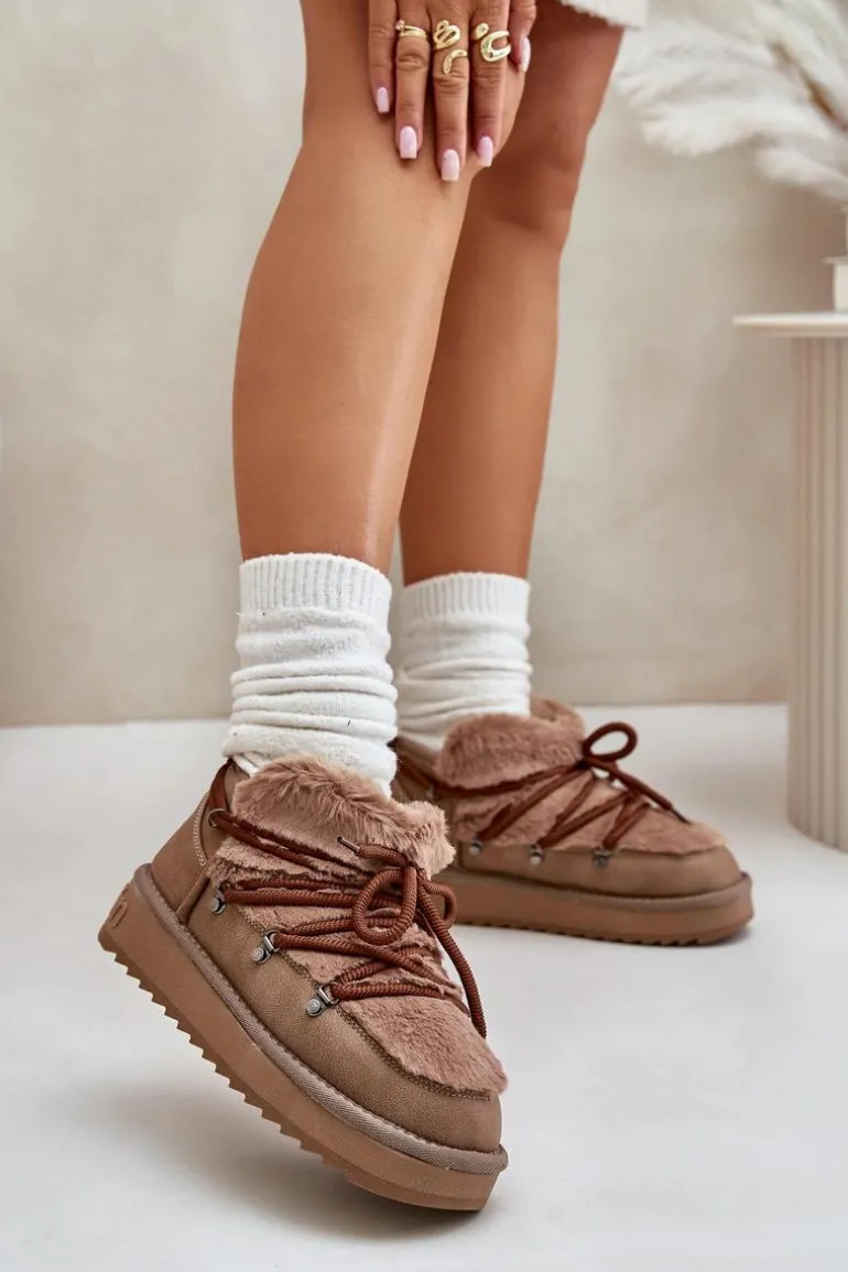 Niskie Śniegowce Na Platformie Z Futerkiem D.Franklin DFSH370011 Brązowe