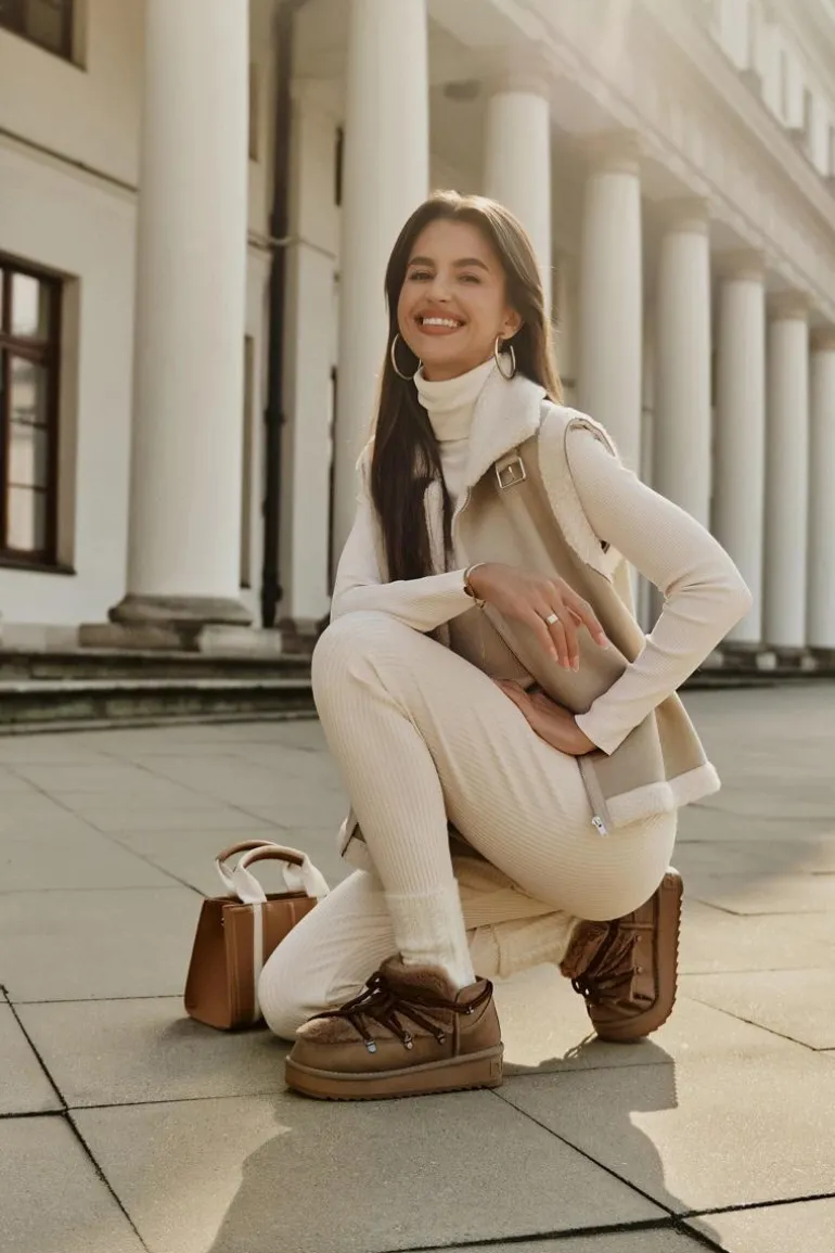 Niskie Śniegowce Na Platformie Z Futerkiem D.Franklin DFSH370011 Brązowe