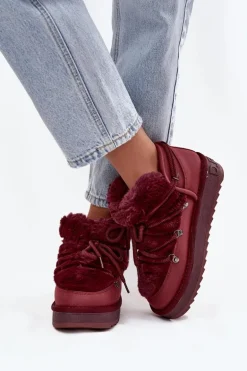 Niskie Śniegowce Na Platformie Z Futerkiem D.Franklin DFSH370011 Bordowe