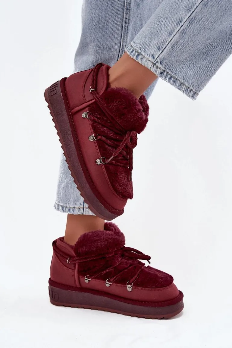 Niskie Śniegowce Na Platformie Z Futerkiem D.Franklin DFSH370011 Bordowe
