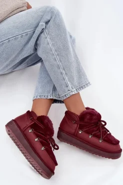 Niskie Śniegowce Na Platformie Z Futerkiem D.Franklin DFSH370011 Bordowe