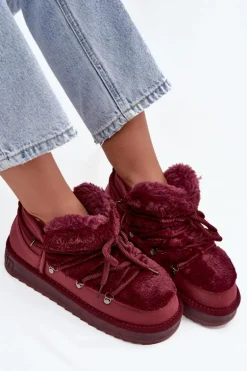 Niskie Śniegowce Na Platformie Z Futerkiem D.Franklin DFSH370011 Bordowe