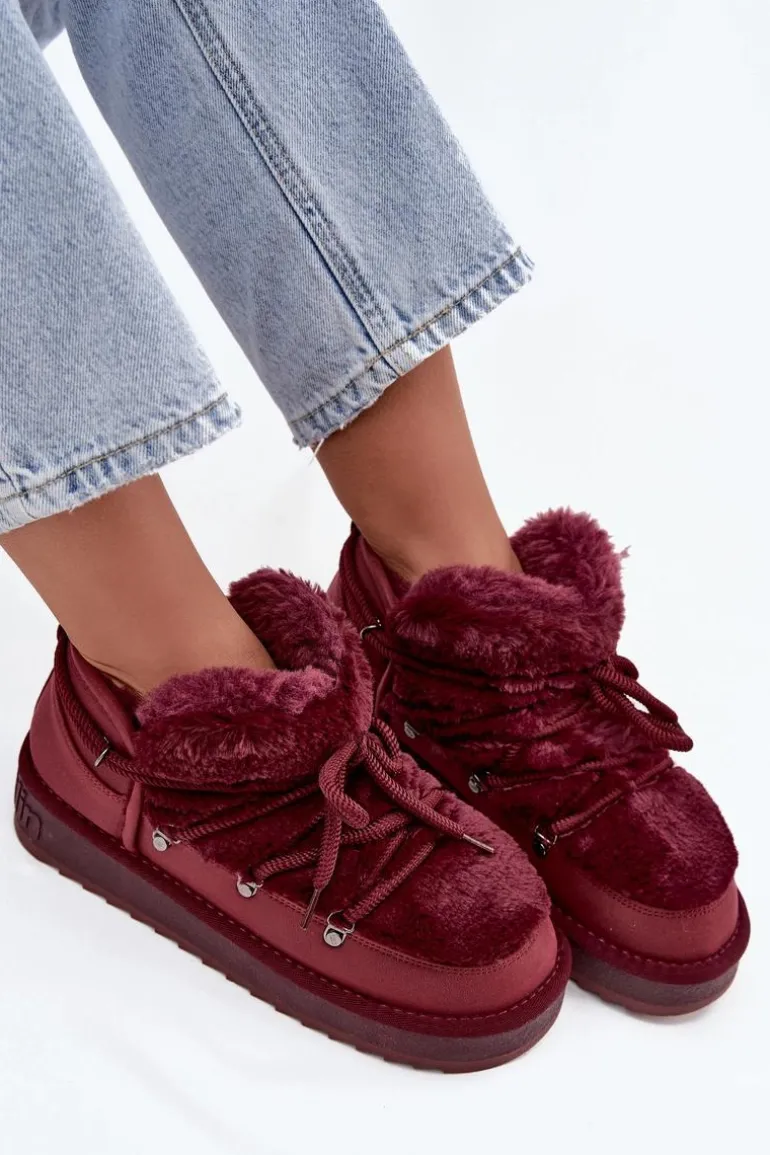 Niskie Śniegowce Na Platformie Z Futerkiem D.Franklin DFSH370011 Bordowe