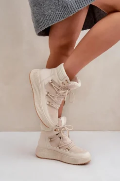 Niskie Śniegowce Na Platformie Jasnobeżowe Naliora