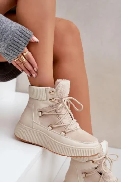 Niskie Śniegowce Na Platformie Jasnobeżowe Naliora