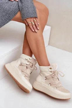 Niskie Śniegowce Na Platformie Jasnobeżowe Naliora