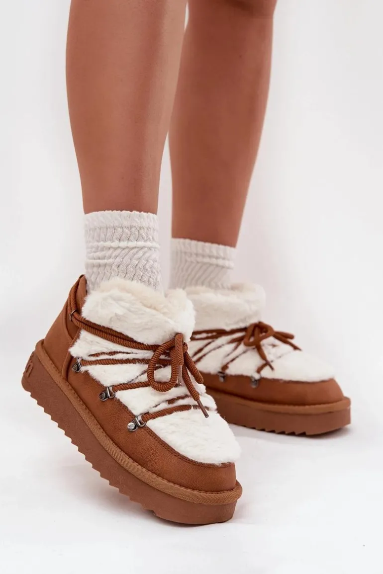 Niskie Śniegowce Na Platformie Z Futerkiem D.Franklin DFSH370011 Camel