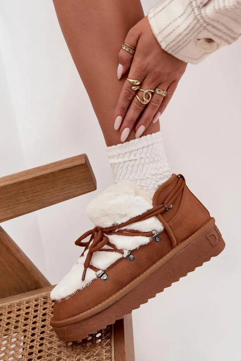 Niskie Śniegowce Na Platformie Z Futerkiem D.Franklin DFSH370011 Camel