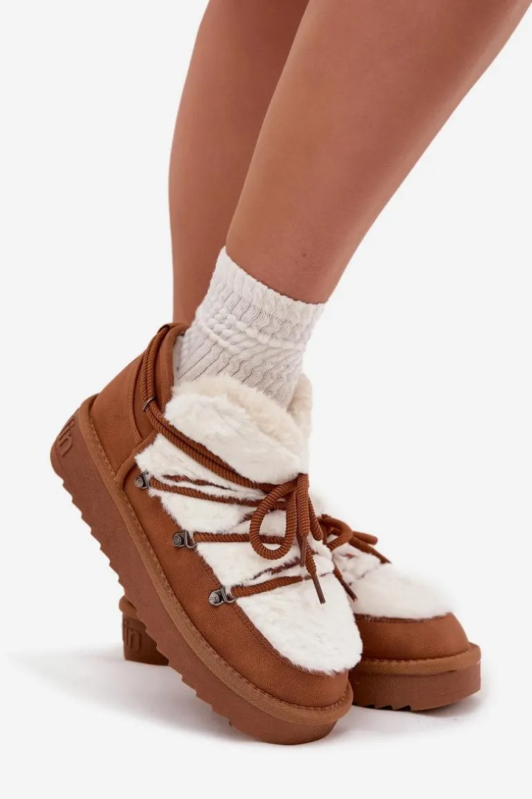 Niskie Śniegowce Na Platformie Z Futerkiem D.Franklin DFSH370011 Camel