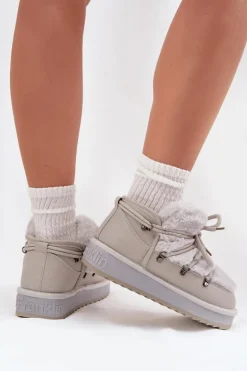 Niskie Śniegowce Na Platformie Z Futerkiem D.Franklin DFSH370011 Jasnoszare