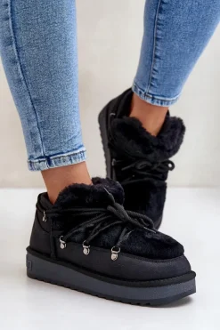 Niskie Śniegowce Na Platformie Z Futerkiem D.Franklin DFSH370011 Czarne