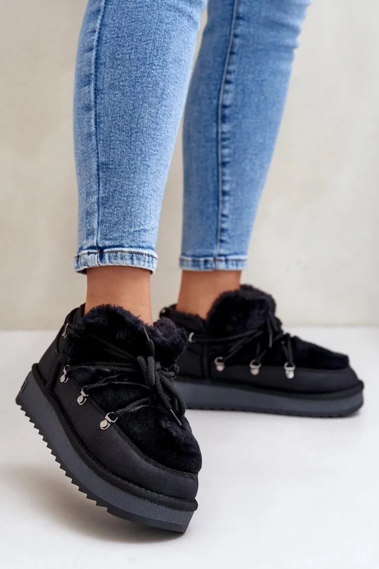 Niskie Śniegowce Na Platformie Z Futerkiem D.Franklin DFSH370011 Czarne