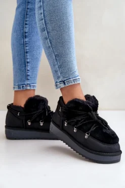 Niskie Śniegowce Na Platformie Z Futerkiem D.Franklin DFSH370011 Czarne