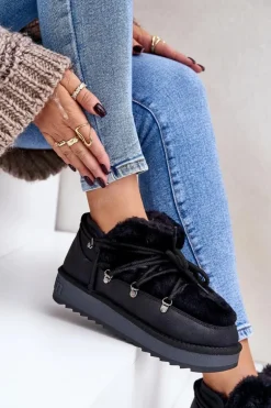 Niskie Śniegowce Na Platformie Z Futerkiem D.Franklin DFSH370011 Czarne