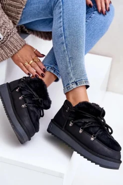 Niskie Śniegowce Na Platformie Z Futerkiem D.Franklin DFSH370011 Czarne