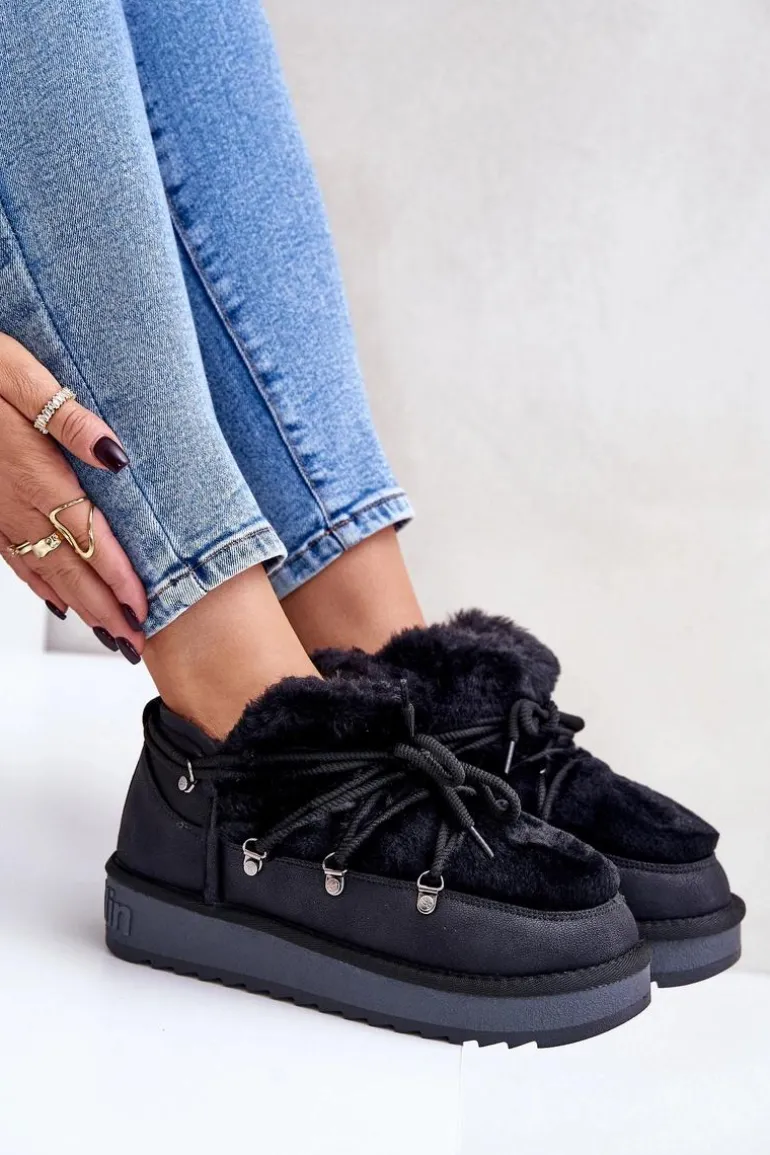 Niskie Śniegowce Na Platformie Z Futerkiem D.Franklin DFSH370011 Czarne
