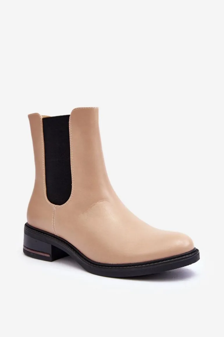 Niskie Skórzane Botki Sztyblety Damskie Beżowe Tyber