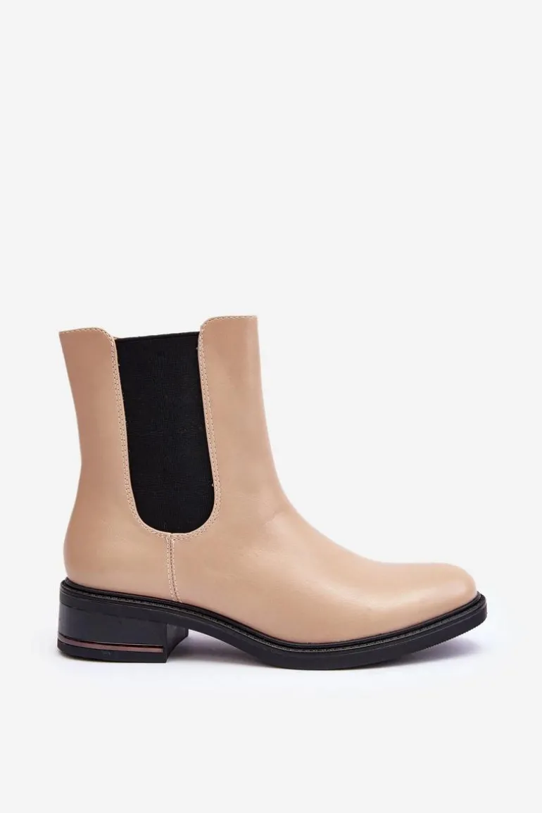 Niskie Skórzane Botki Sztyblety Damskie Beżowe Tyber
