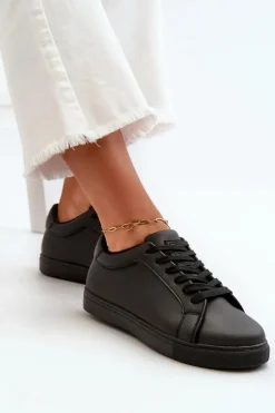 Niskie Sneakersy Buty Sportowe Damskie Z Eko Skóry Czarne Diunna