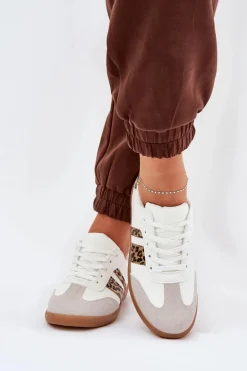 Niskie Sneakersy Damskie Z Eko Skóry Panterka Białe Nonalorin