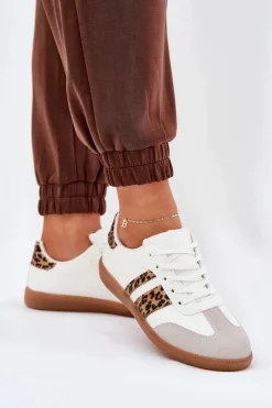 Niskie Sneakersy Damskie Z Eko Skóry Panterka Białe Nonalorin