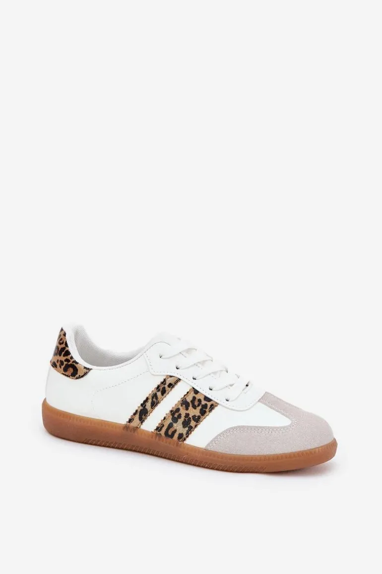 Niskie Sneakersy Damskie Z Eko Skóry Panterka Białe Nonalorin