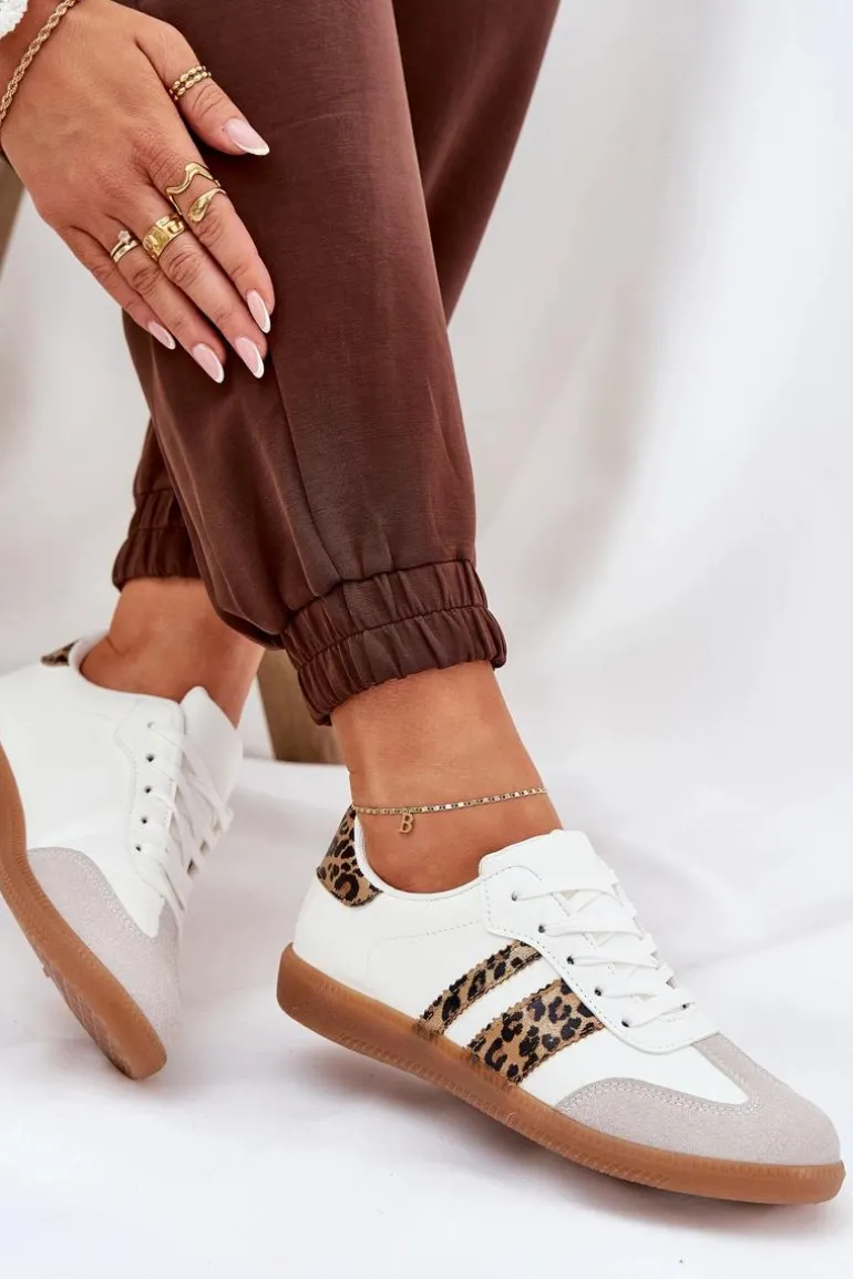 Niskie Sneakersy Damskie Z Eko Skóry Panterka Białe Nonalorin