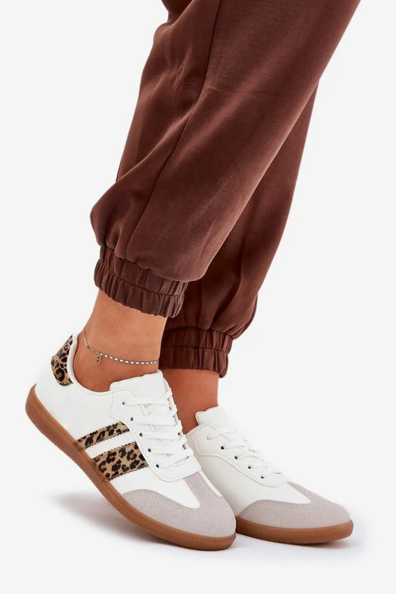 Niskie Sneakersy Damskie Z Eko Skóry Panterka Białe Nonalorin