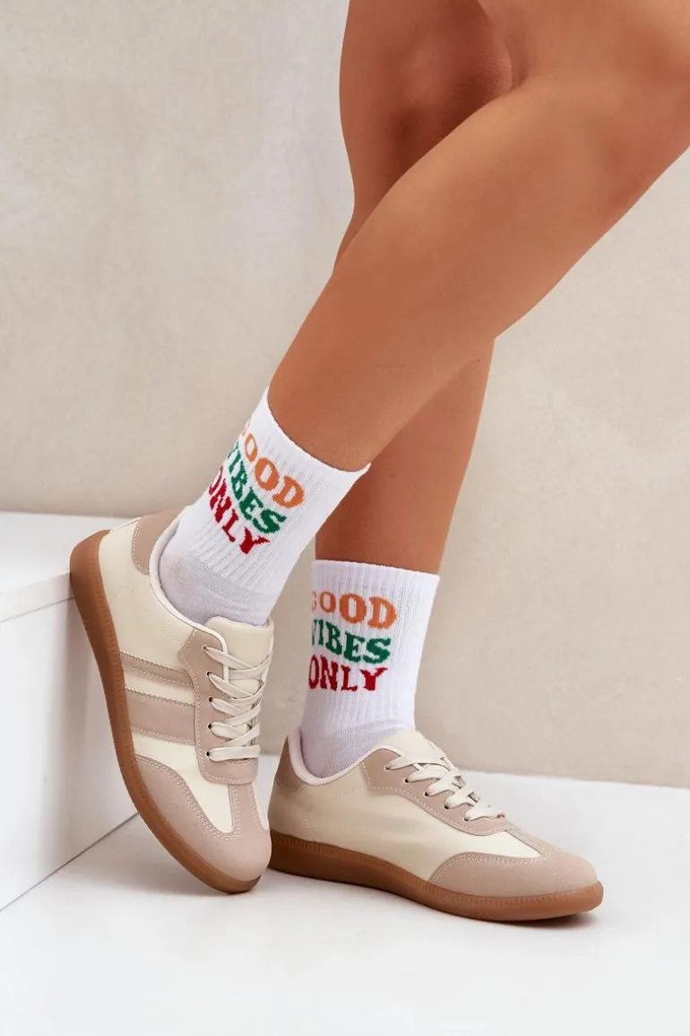 Niskie Sneakersy Damskie Z Eko Skóry Beżowe Nonalorin